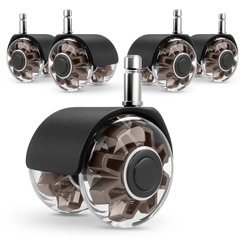 Omyoffice Office Chair Caster Wheels (Set of 5),Heavy-Duty Chair Wheels Support 2200lbs,Mute Rubber Chair Casters for Hardwood Floors and Carpet,2 Inch Universal Fit (Brown) - Image 1